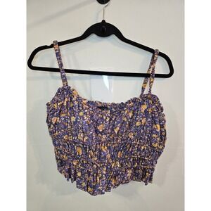 J.Crew Smocked Floral Crop Top Cottagecore Coquette Ruched Tank Purple M